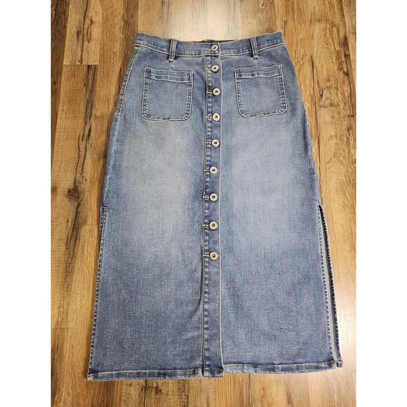INC International Concepts Dresses & Skirts - INC Womens Button Down Denim Midi Skirt Size 10 Stretch Bohemian Moto Preppy